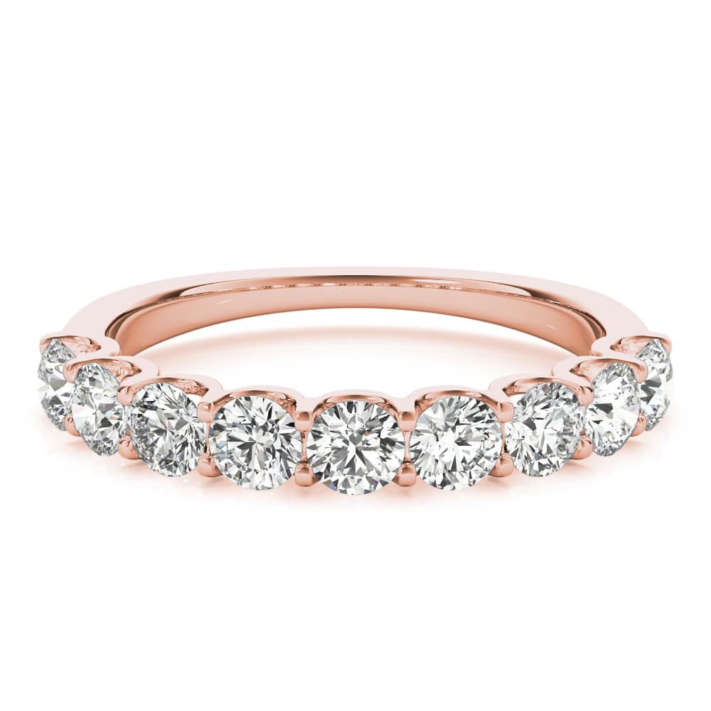 Shared Prong Wedding Band (0.99 ct. tw.), On hand view in rose gold