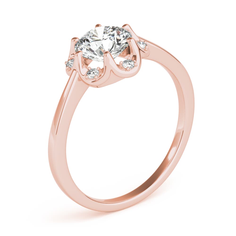Round Center Engagement Ring, style 85119, Angle view in rose gold