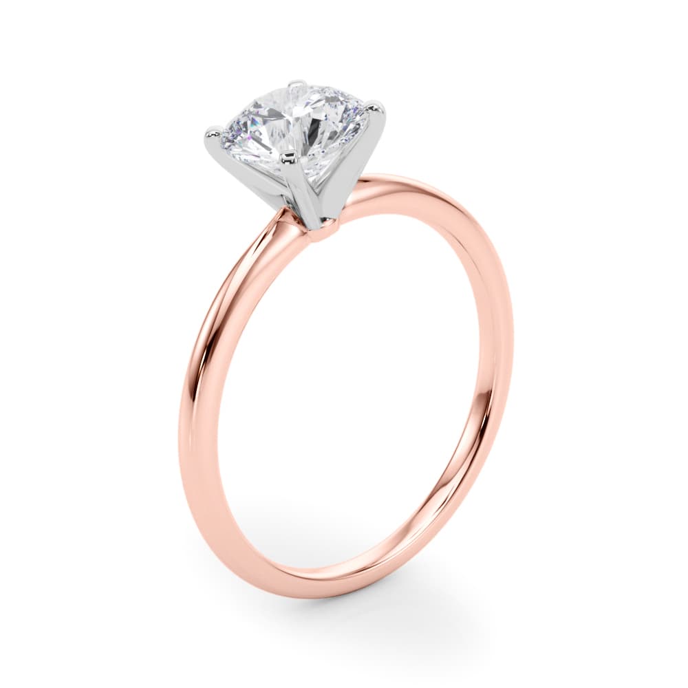 Round 4-Prong Solitaire Engagement Ring, style 85121, Angle view in rose gold