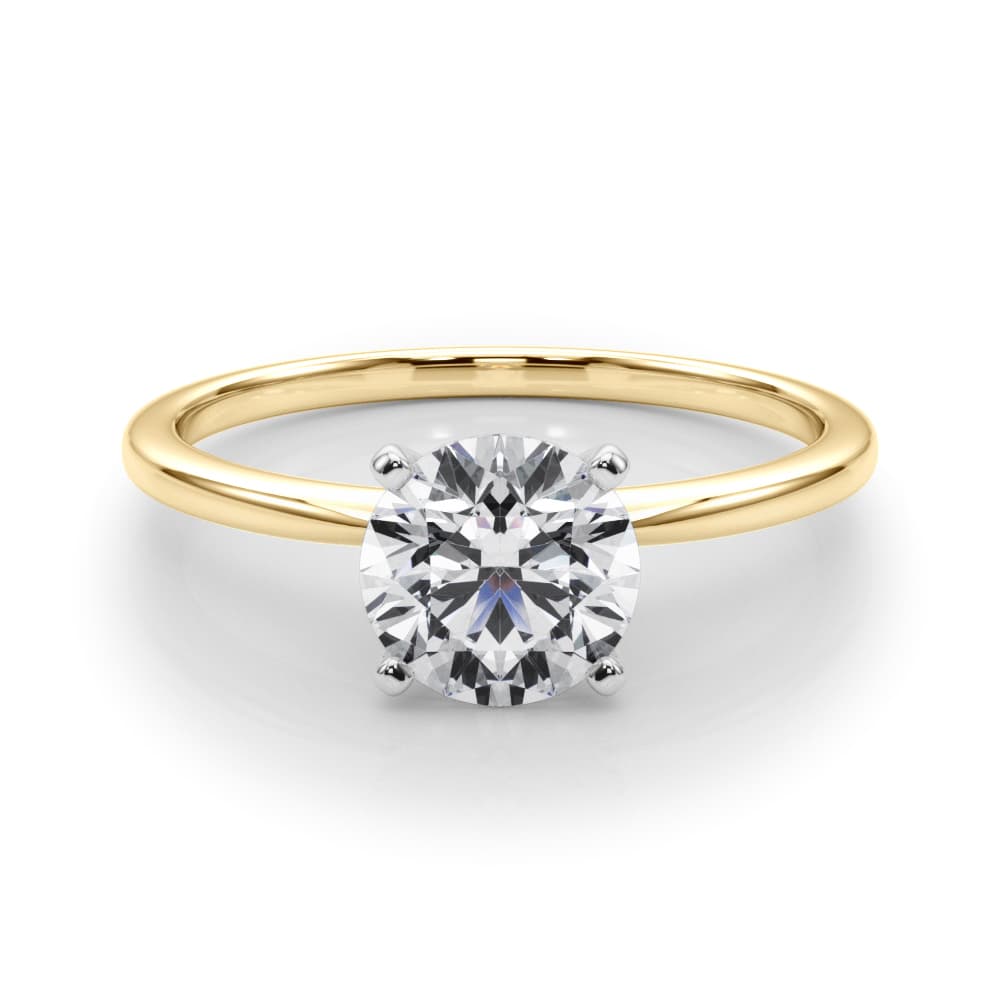Round 4-Prong Solitaire Engagement Ring, style 85121, On hand view in yellow gold