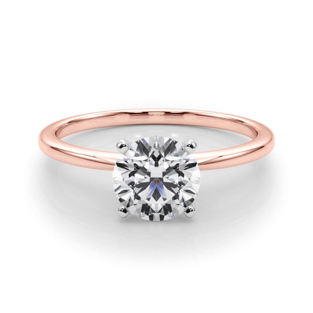 Round 4-Prong Solitaire Engagement Ring, style 85121, On hand view in rose gold