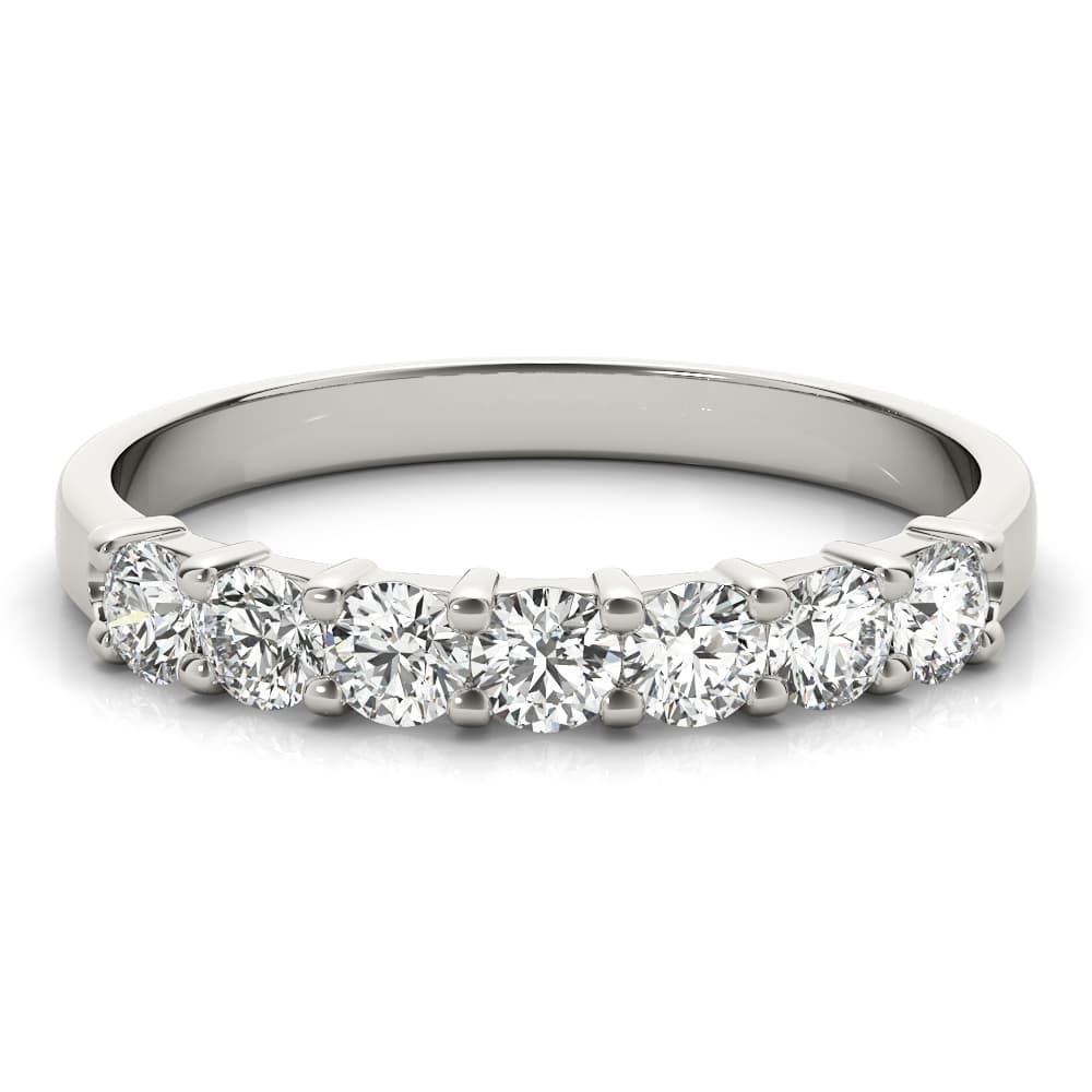 Shared Prong Wedding Band (0.46 ct. tw.), On hand view in white gold or platinum
