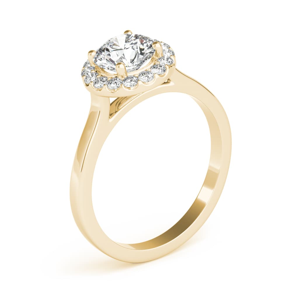 Round Halo Engagement Ring, style 85127, Angle view in yellow gold