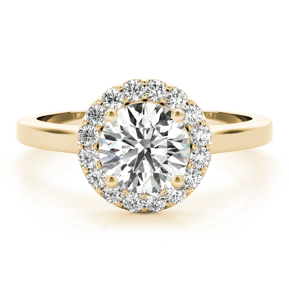 Round Halo Engagement Ring, style 85127, On hand view in yellow gold