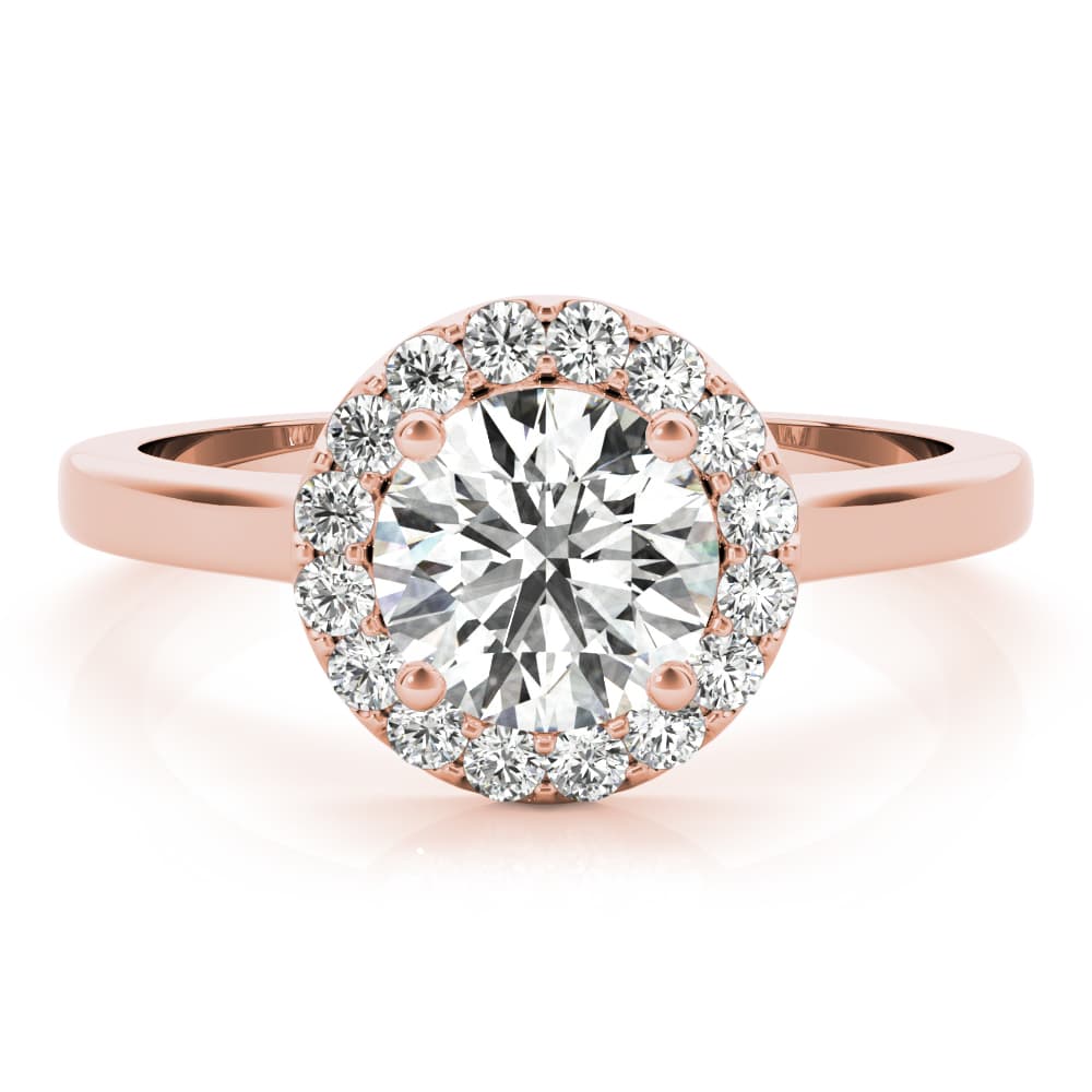 Round Halo Engagement Ring, style 85127, On hand view in rose gold