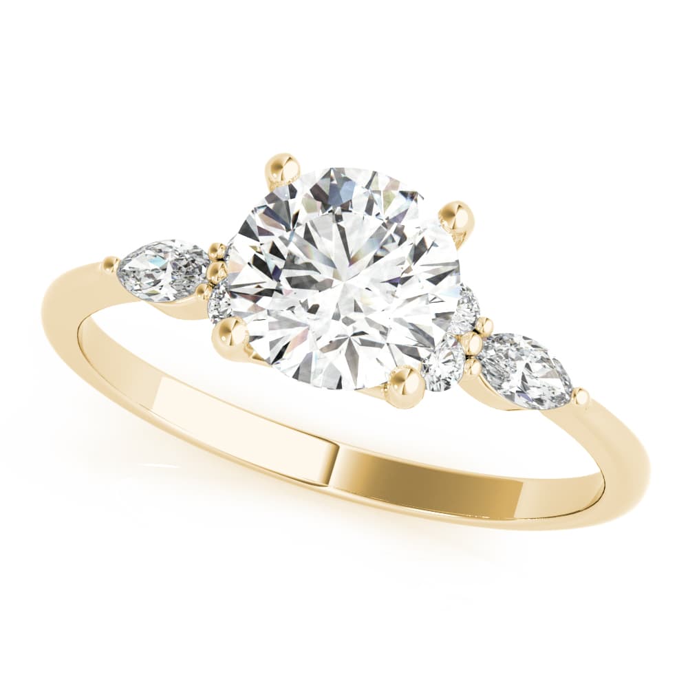 Marquise & Round Accented Engagement Ring, style 85134, Front view in yellow gold