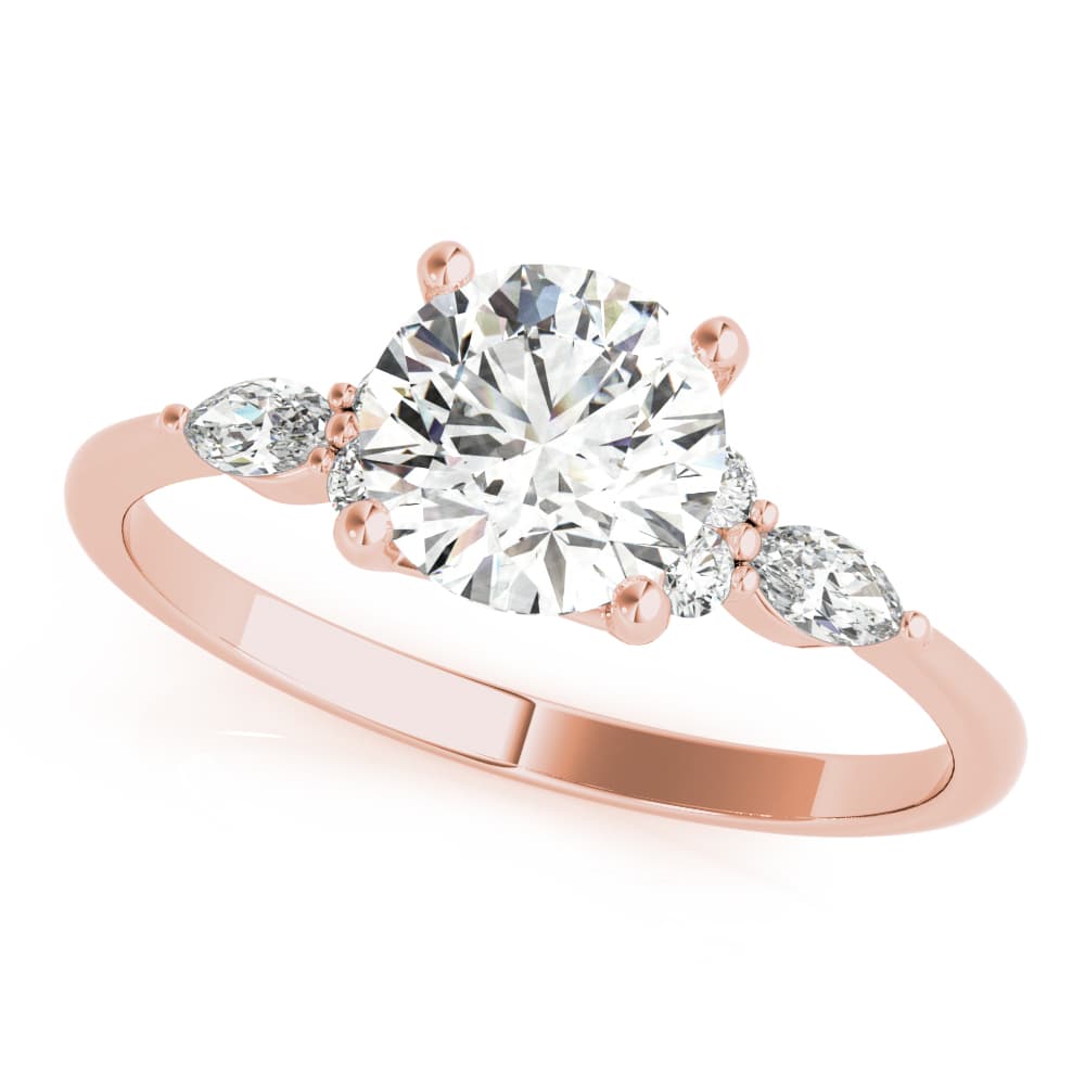 Marquise & Round Accented Engagement Ring, style 85134, Front view in rose gold