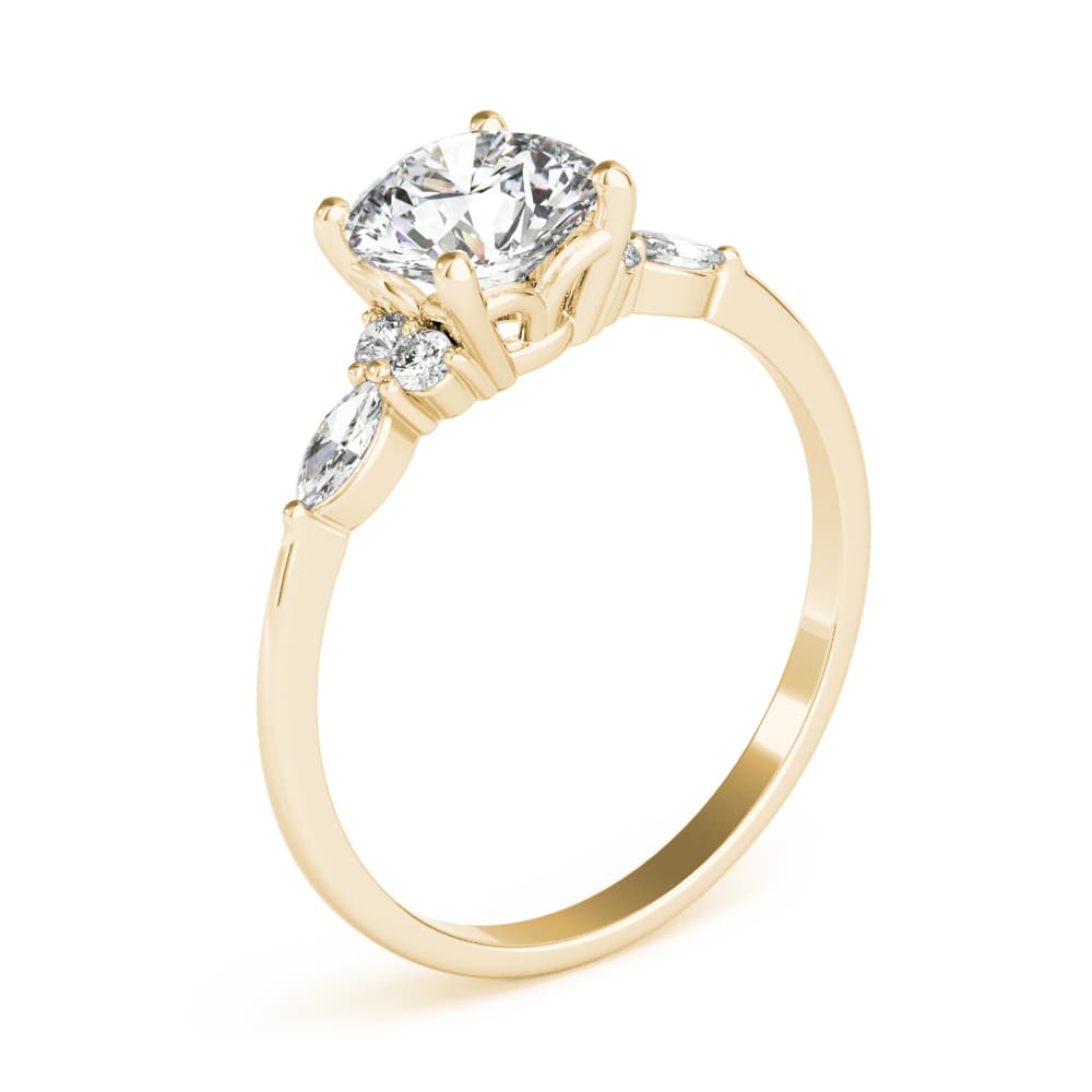Marquise & Round Accented Engagement Ring, style 85134, Angle view in yellow gold