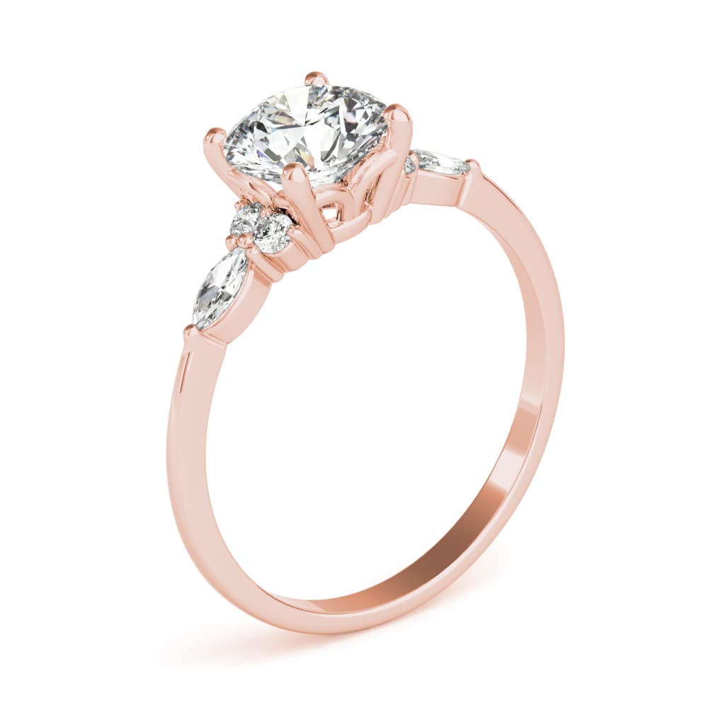 Marquise & Round Accented Engagement Ring, style 85134, Angle view in rose gold