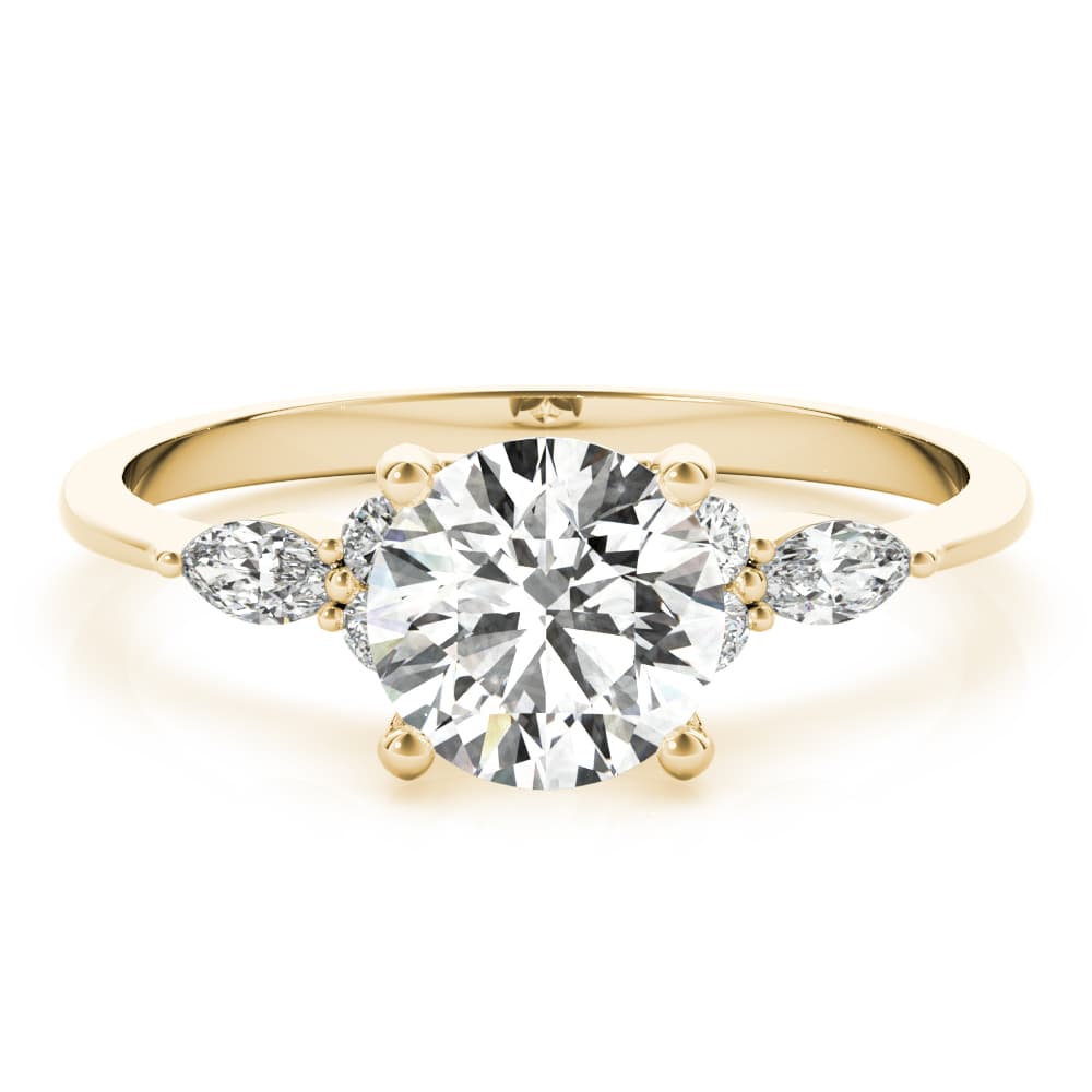 Marquise & Round Accented Engagement Ring, style 85134, On hand view in yellow gold