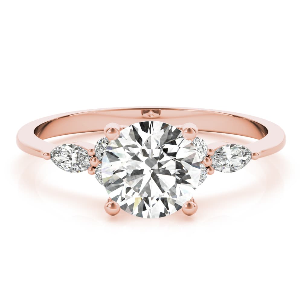 Marquise & Round Accented Engagement Ring, style 85134, On hand view in rose gold