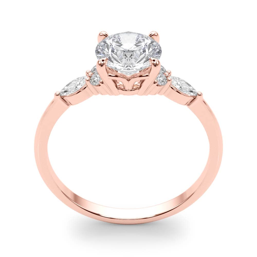 Marquise & Round Accented Engagement Ring, style 85134, Top view in rose gold