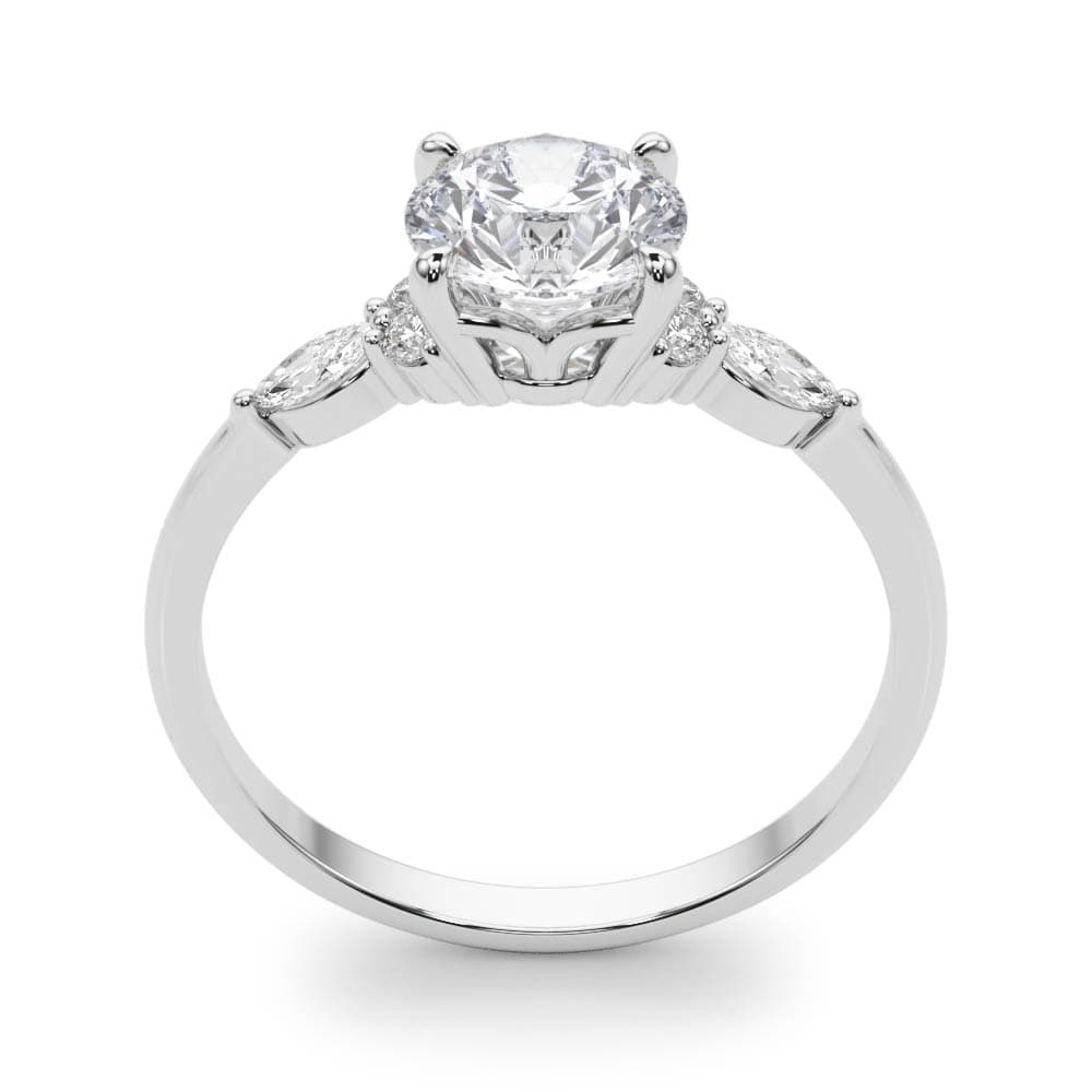 Marquise & Round Accented Engagement Ring, style 85134, Top view in white gold or platinum