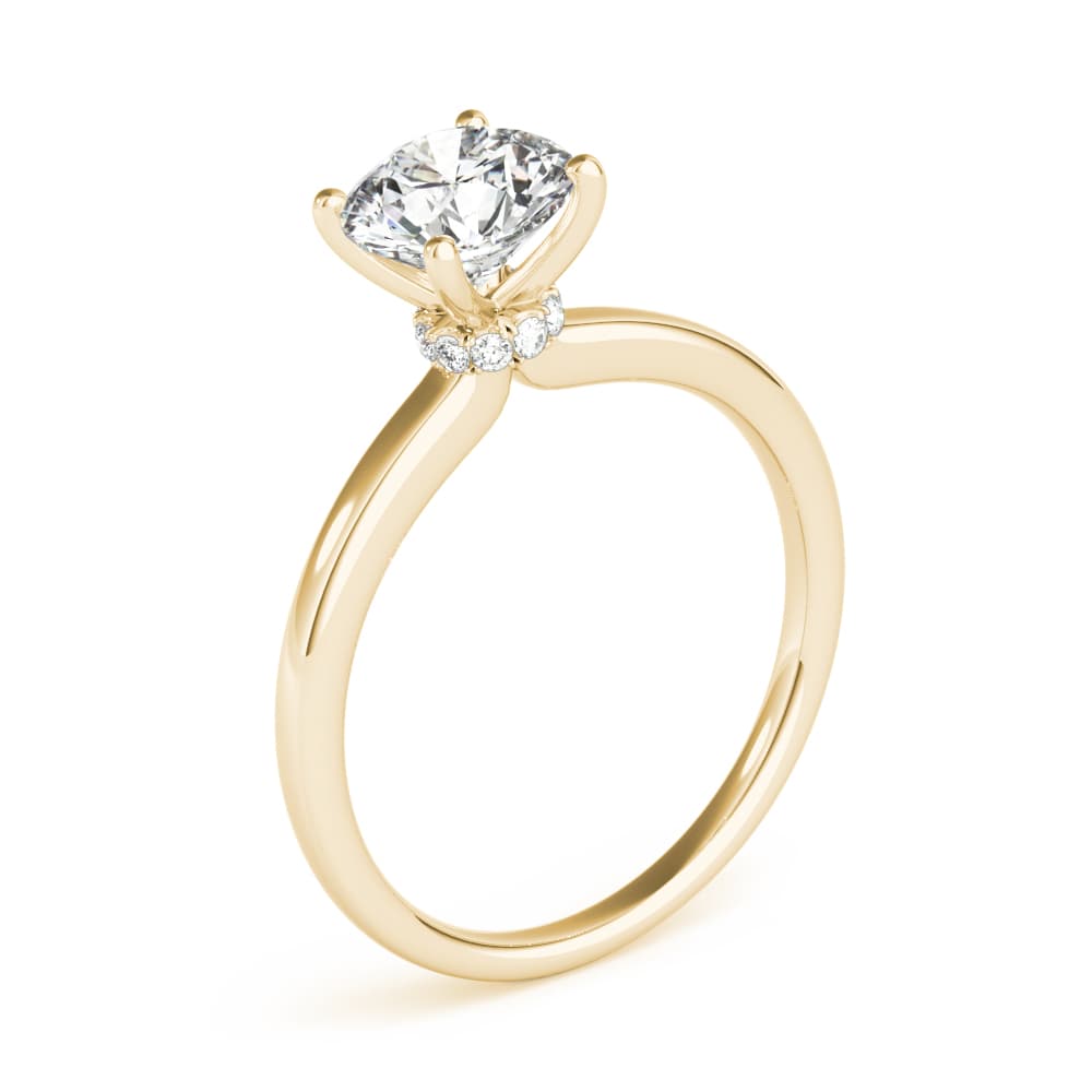 Round Hidden Halo Engagement Ring, style 85135, Angle view in yellow gold