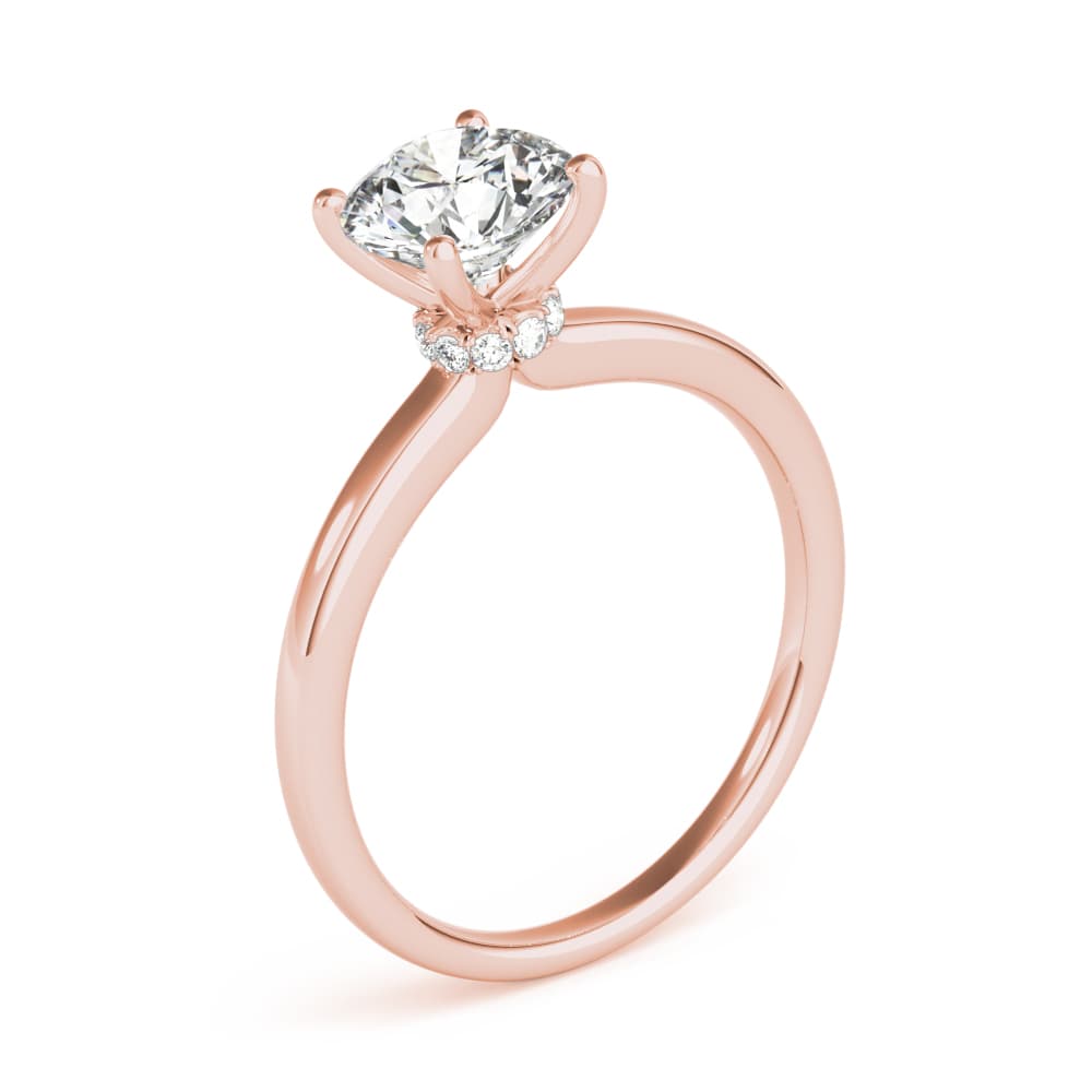 Round Hidden Halo Engagement Ring, style 85135, Angle view in rose gold