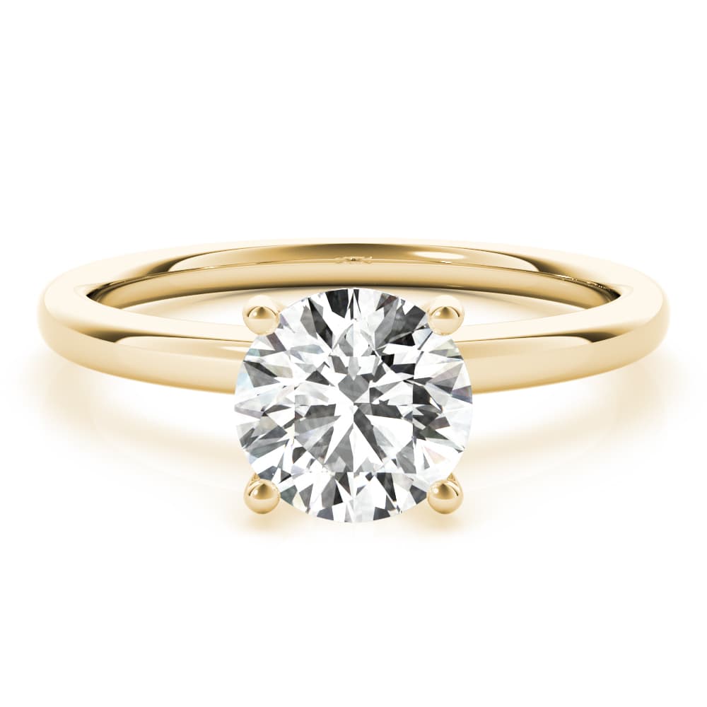 Round Hidden Halo Engagement Ring, style 85135, On hand view in yellow gold