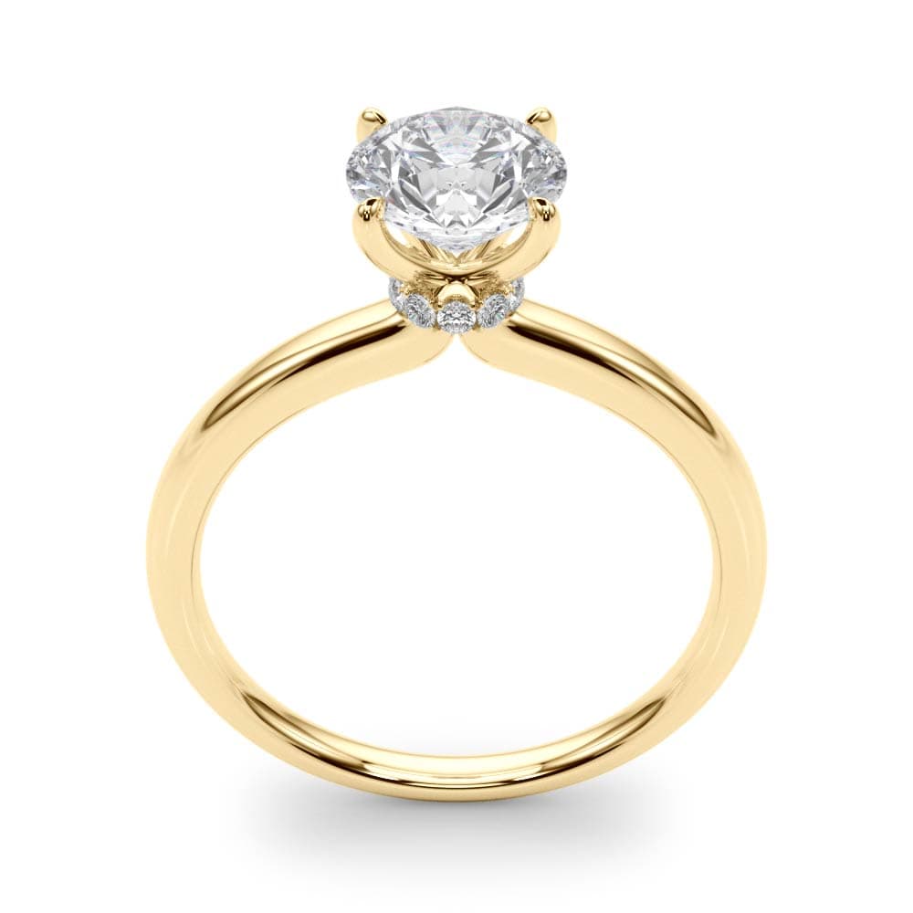 Round Hidden Halo Engagement Ring, style 85135, Top view in yellow gold
