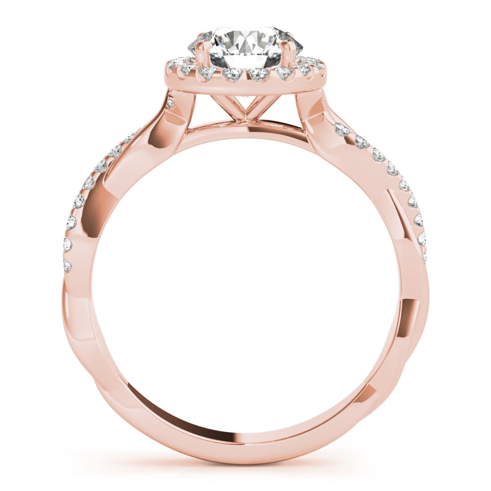 Single Row Twisted Shank Round Halo Engagement Ring, style 85137, Side view in rose gold