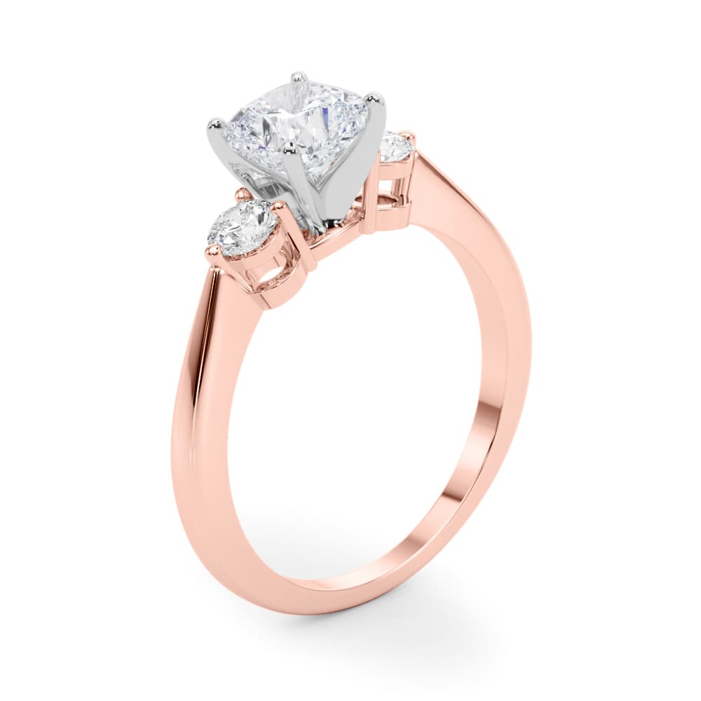 3-Stone Engagement Ring, style 85140, Angle view in rose gold