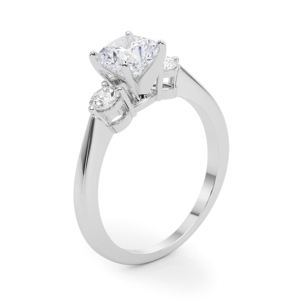 3-Stone Engagement Ring, style 85140, Angle view in white gold or platinum