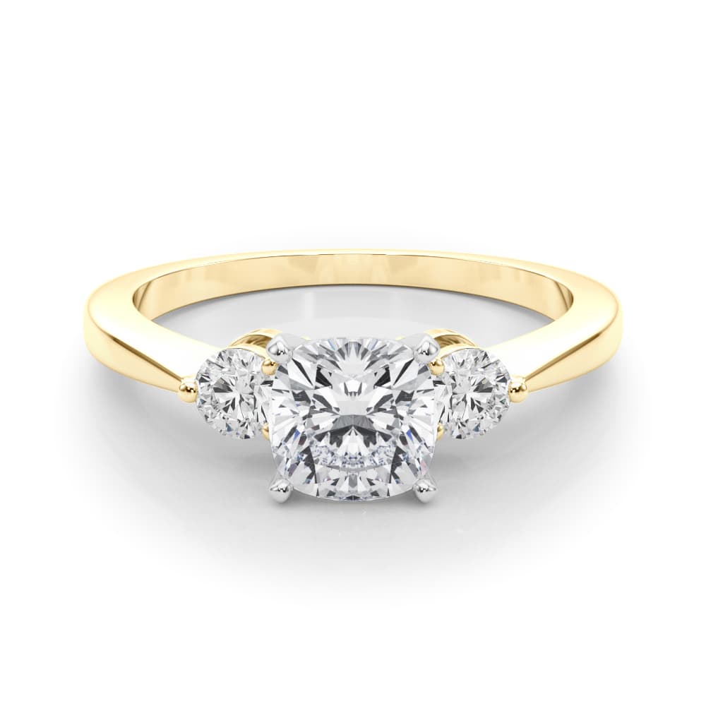 3-Stone Engagement Ring, style 85140, On hand view in yellow gold