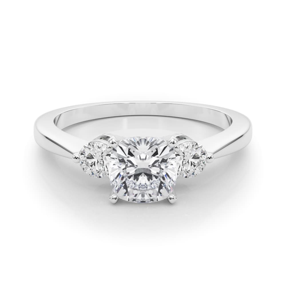 3-Stone Engagement Ring, style 85140, On hand view in white gold or platinum