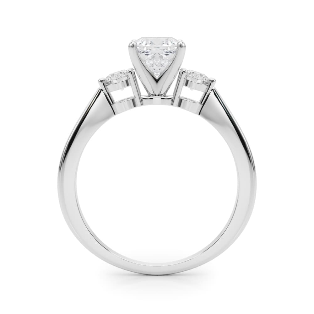 3-Stone Engagement Ring, style 85140, Side view in white gold or platinum