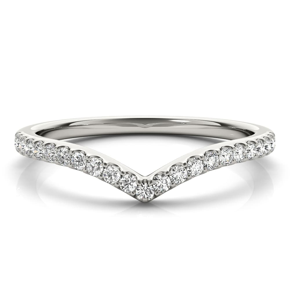 Chevron Diamond Wedding Band (0.19 ct. tw.), On hand view in white gold or platinum