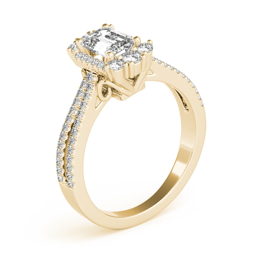 Emerald Cut Engagement, style 85145, Angle view in yellow gold