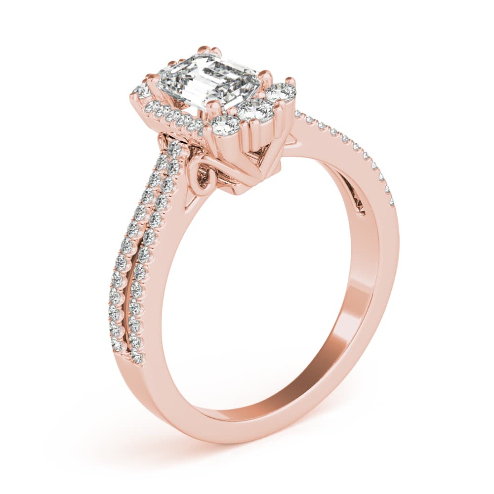 Emerald Cut Engagement, style 85145, Angle view in rose gold