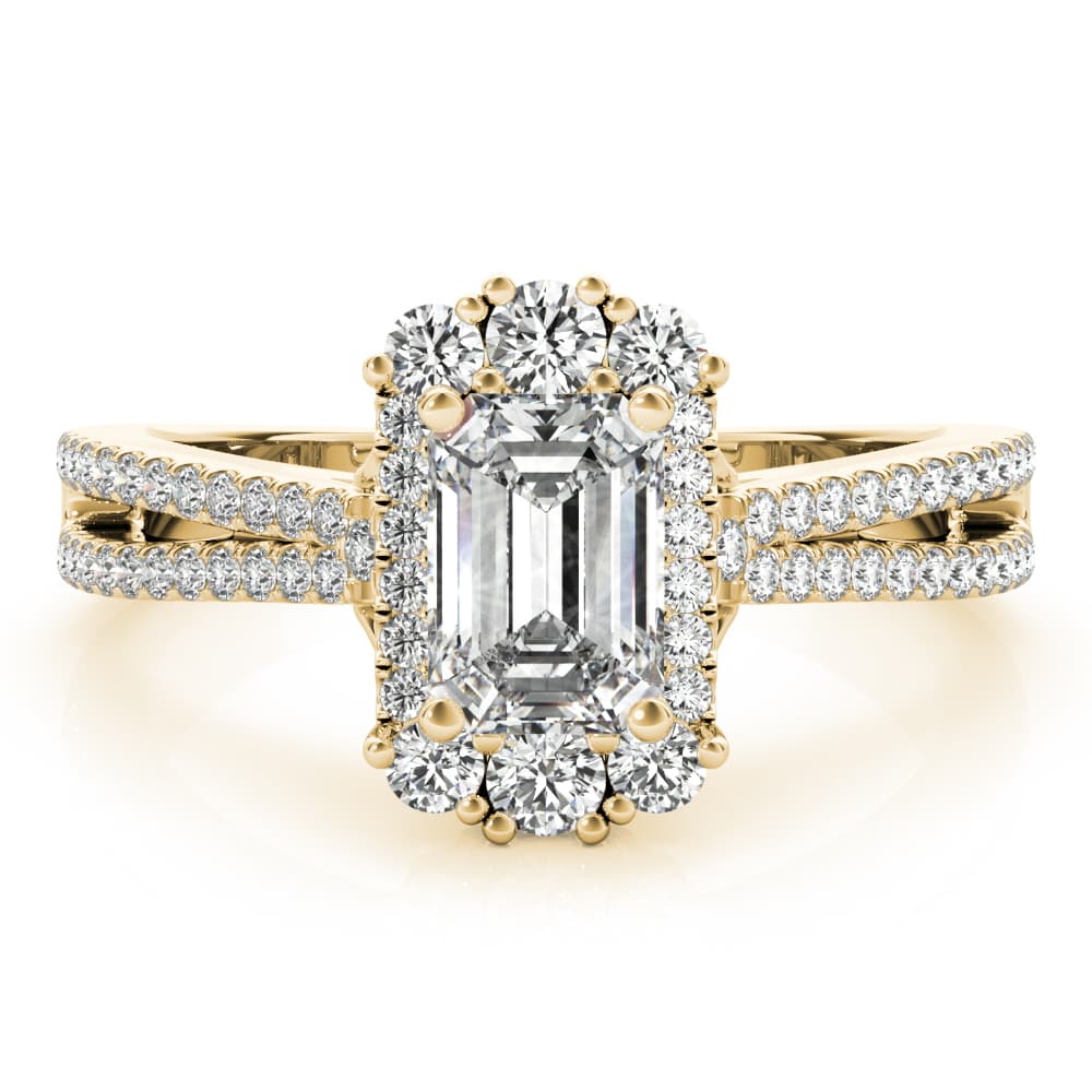 Emerald Cut Engagement, style 85145, On hand view in yellow gold