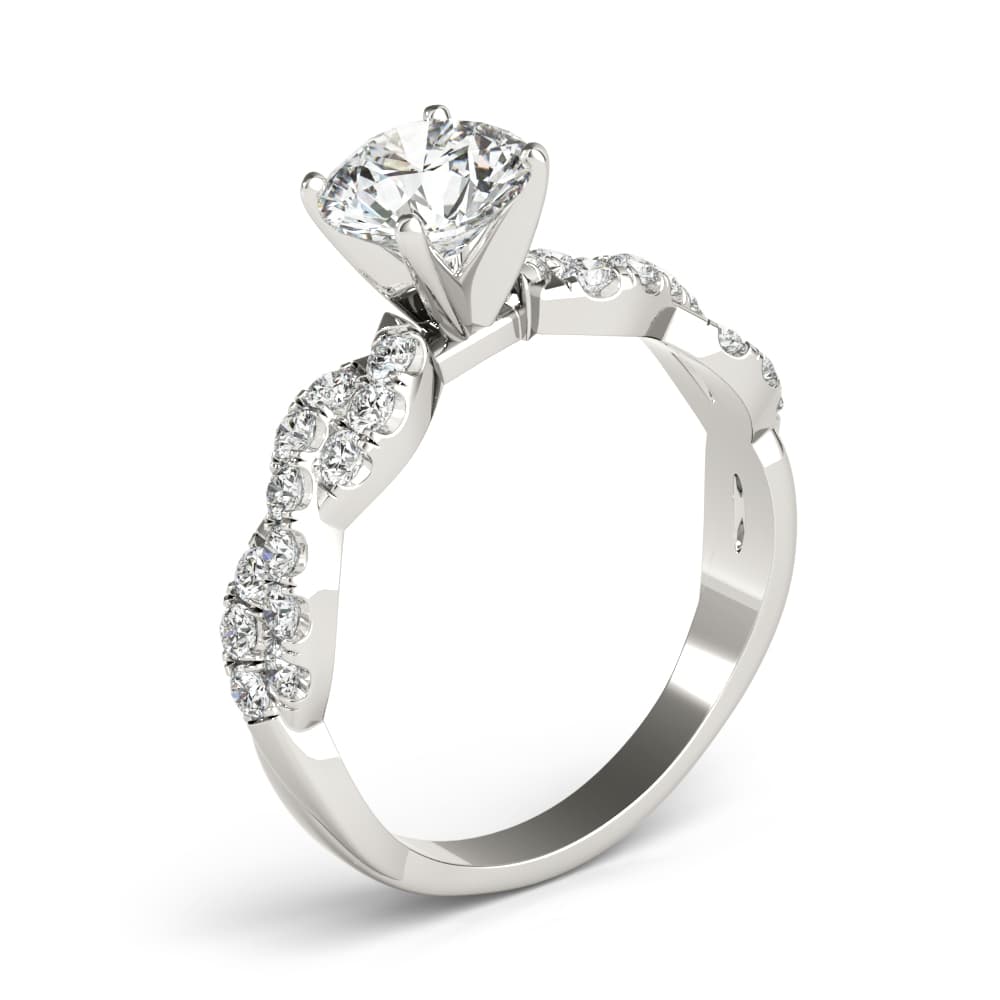 Solitaire Twisted Shank Engagement Ring, style 85149, Angle view in white gold or platinum