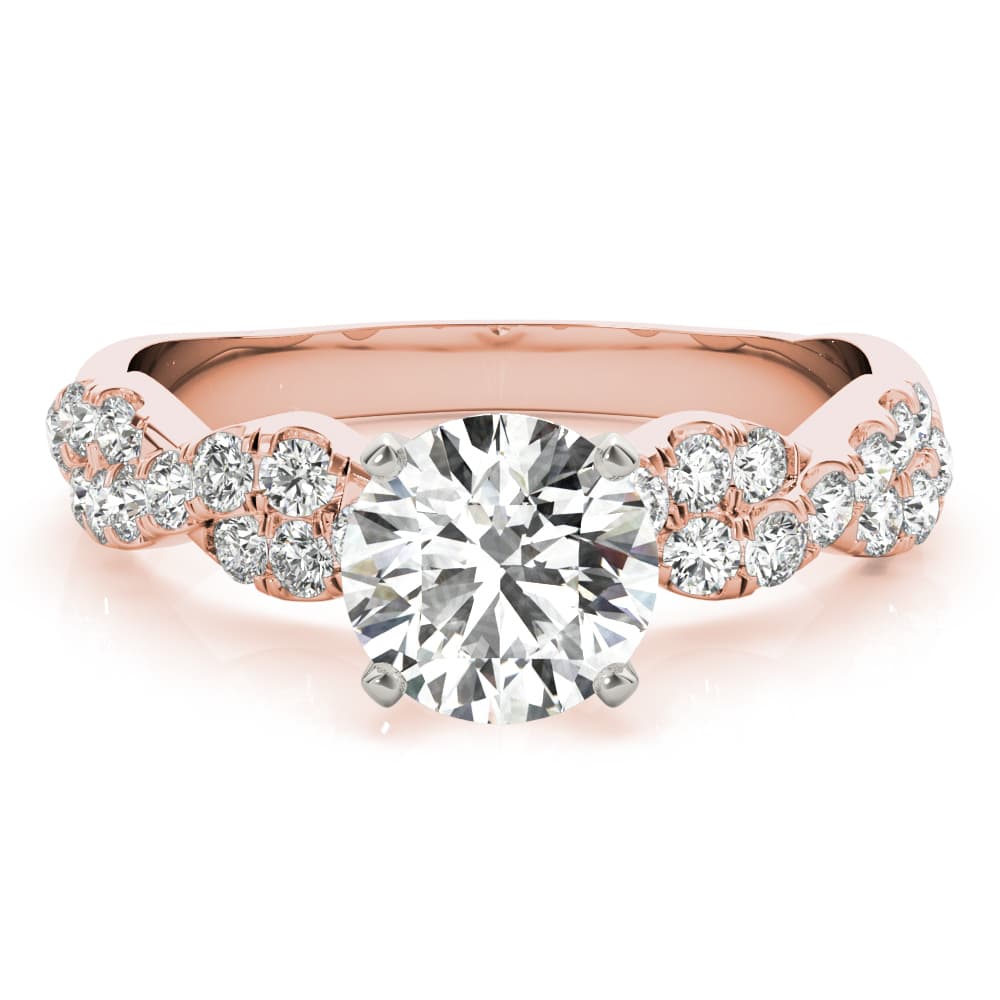 Solitaire Twisted Shank Engagement Ring, style 85149, Top view in rose gold