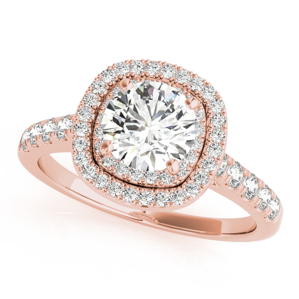 Double Halo Cushion Engagement Ring, style 85150, Front view in rose gold
