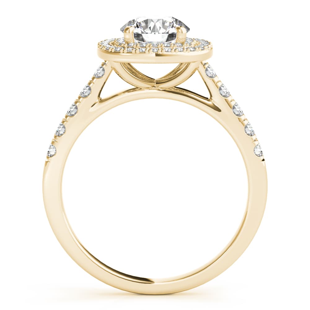 Double Halo Cushion Engagement Ring, style 85150, Side view in yellow gold