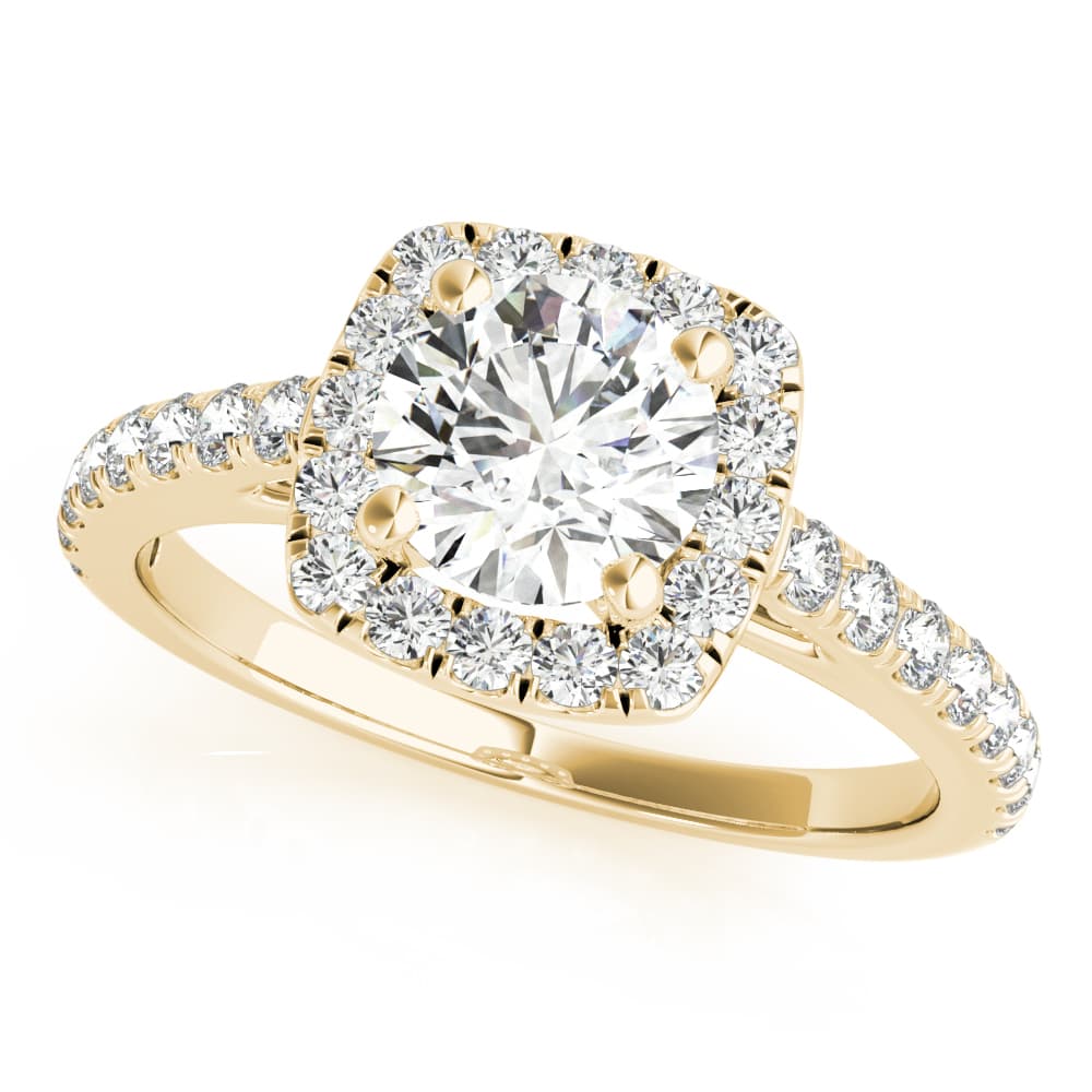 Cushion Halo Round Center, style 85151, Front view in yellow gold