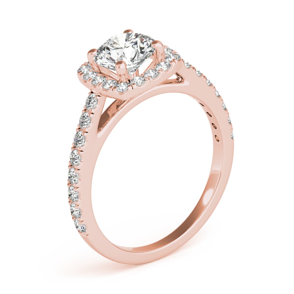 Cushion Halo Round Center, style 85151, Angle view in rose gold