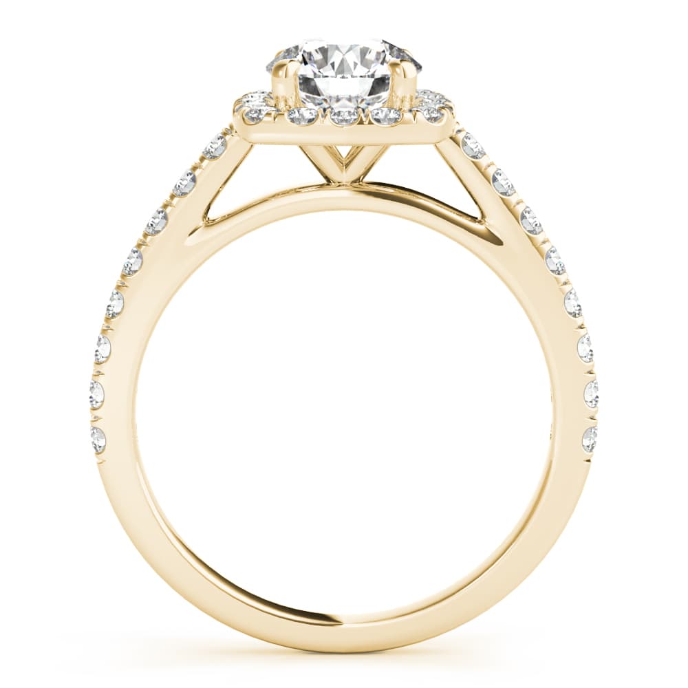Cushion Halo Round Center, style 85151, Side view in yellow gold