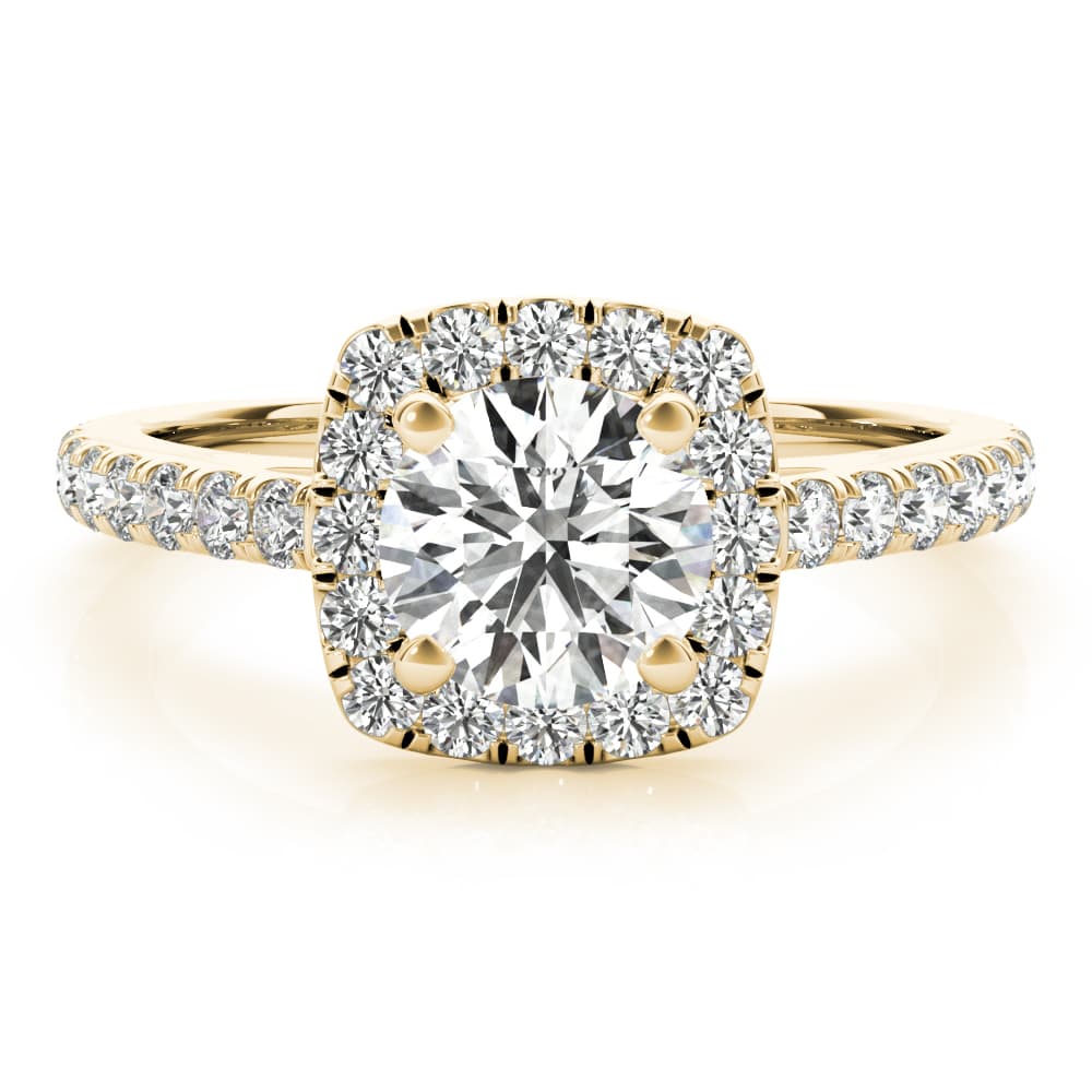 Cushion Halo Round Center, style 85151, Top view in yellow gold