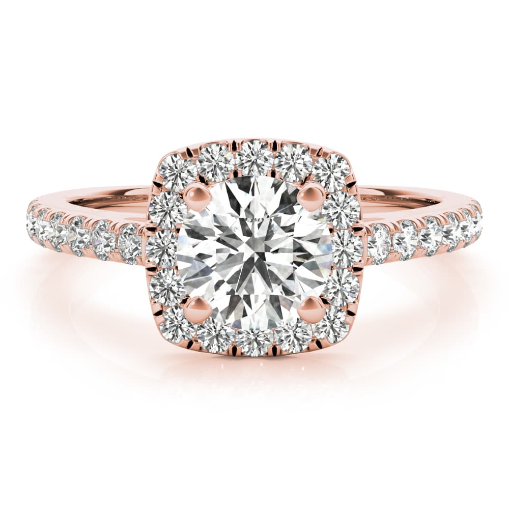 Cushion Halo Round Center, style 85151, Top view in rose gold