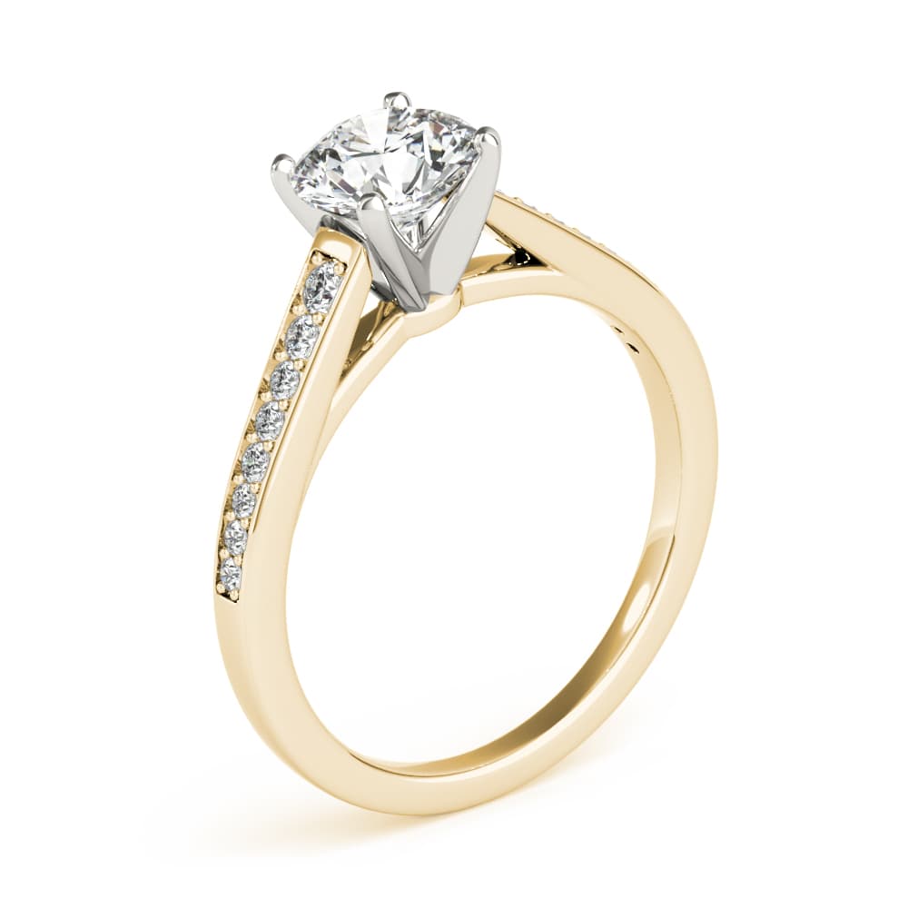 Prong In Channel Cathedral Engagement Ring, style 85153, Angle view in yellow gold