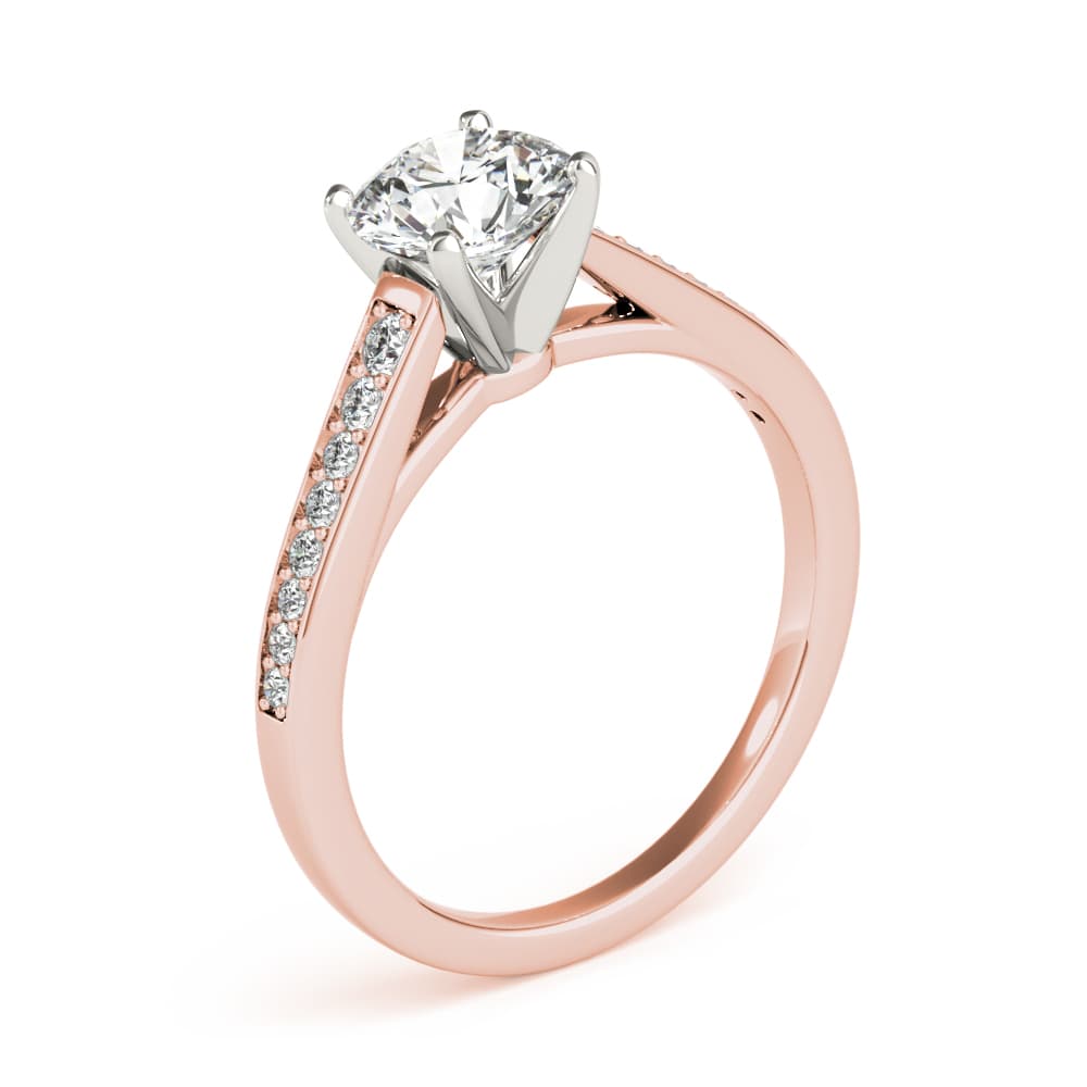 Prong In Channel Cathedral Engagement Ring, style 85153, Angle view in rose gold
