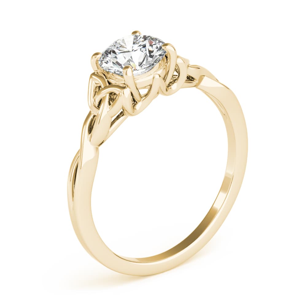 Solitaire Round Twisted Engagement Ring, style 85154, Angle view in yellow gold
