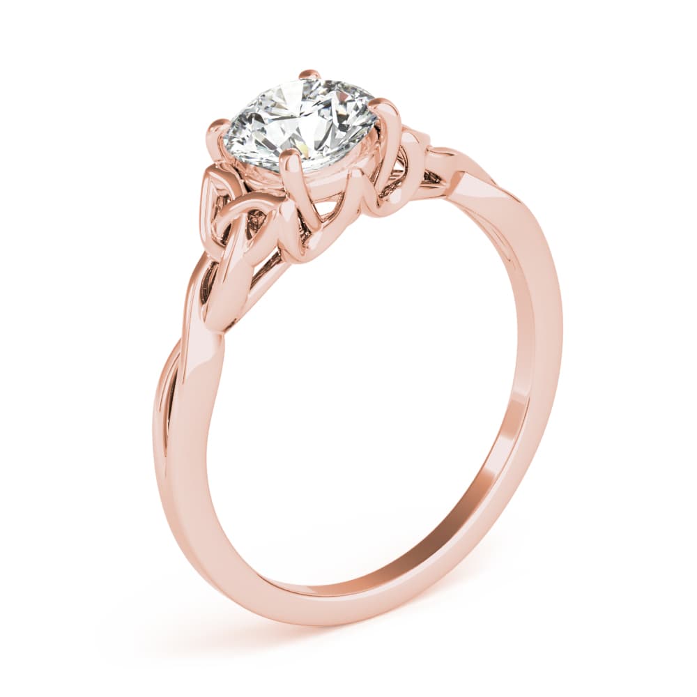 Solitaire Round Twisted Engagement Ring, style 85154, Angle view in rose gold