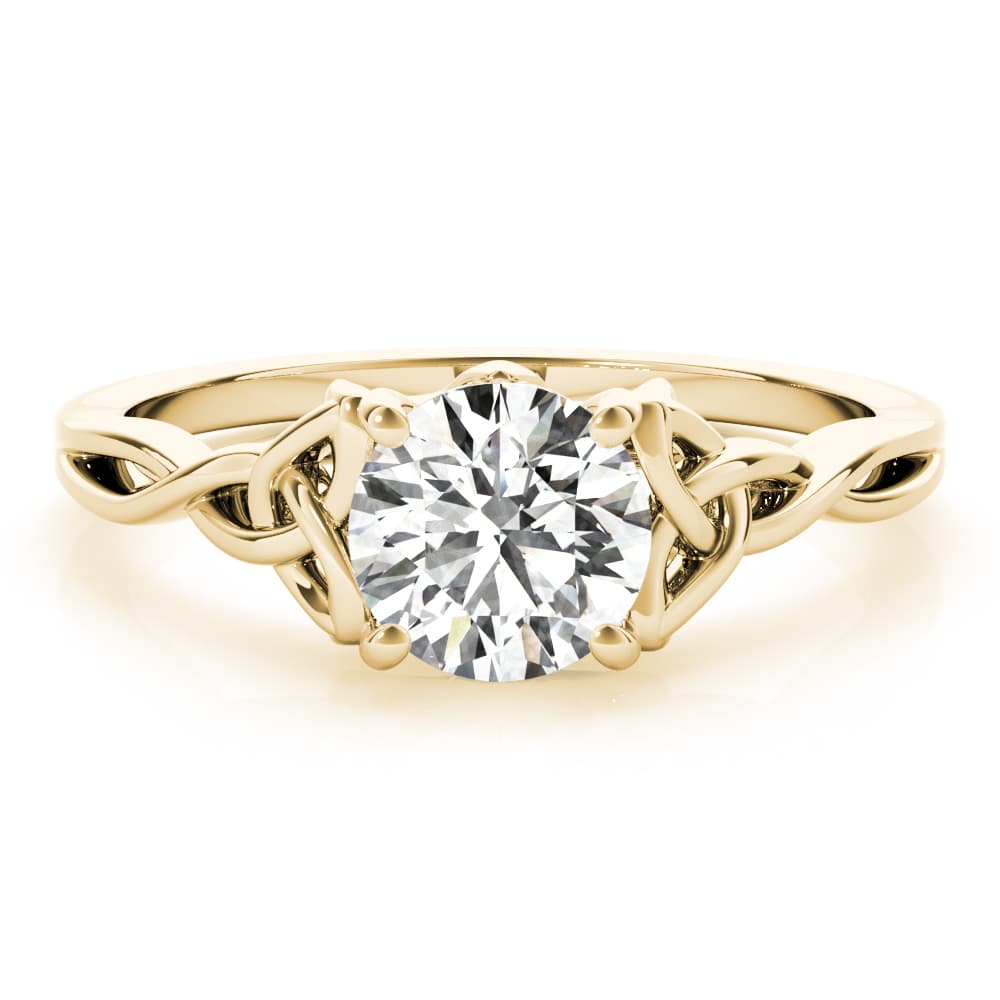 Solitaire Round Twisted Engagement Ring, style 85154, On hand view in yellow gold