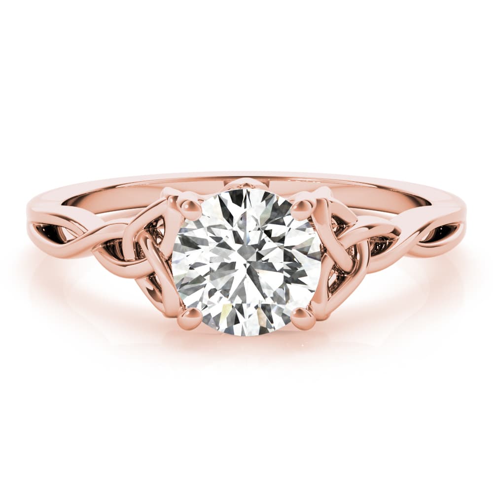 Solitaire Round Twisted Engagement Ring, style 85154, On hand view in rose gold