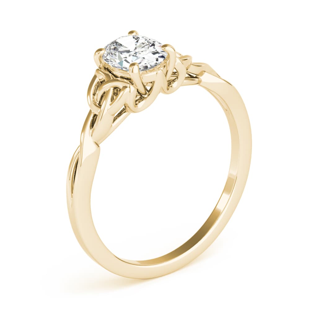 Oval-Cut Solitaire Twisted Engagement Ring, style 85155, Angle view in yellow gold
