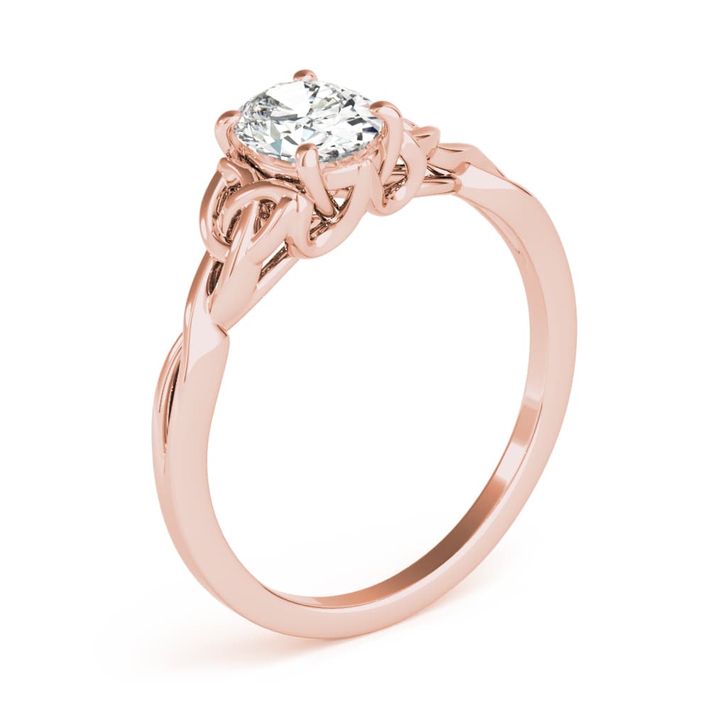 Oval-Cut Solitaire Twisted Engagement Ring, style 85155, Angle view in rose gold