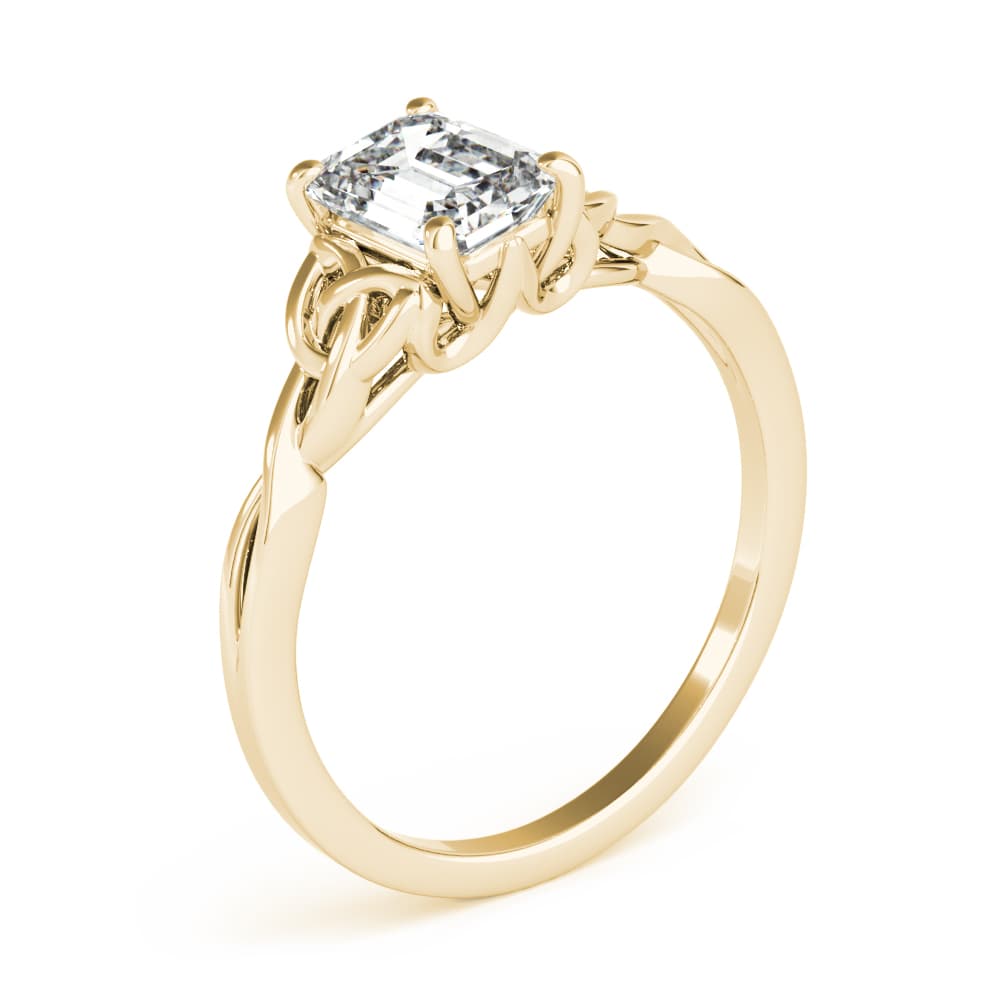 Emerald Cut Color Solitaire, style 85156, Angle view in yellow gold
