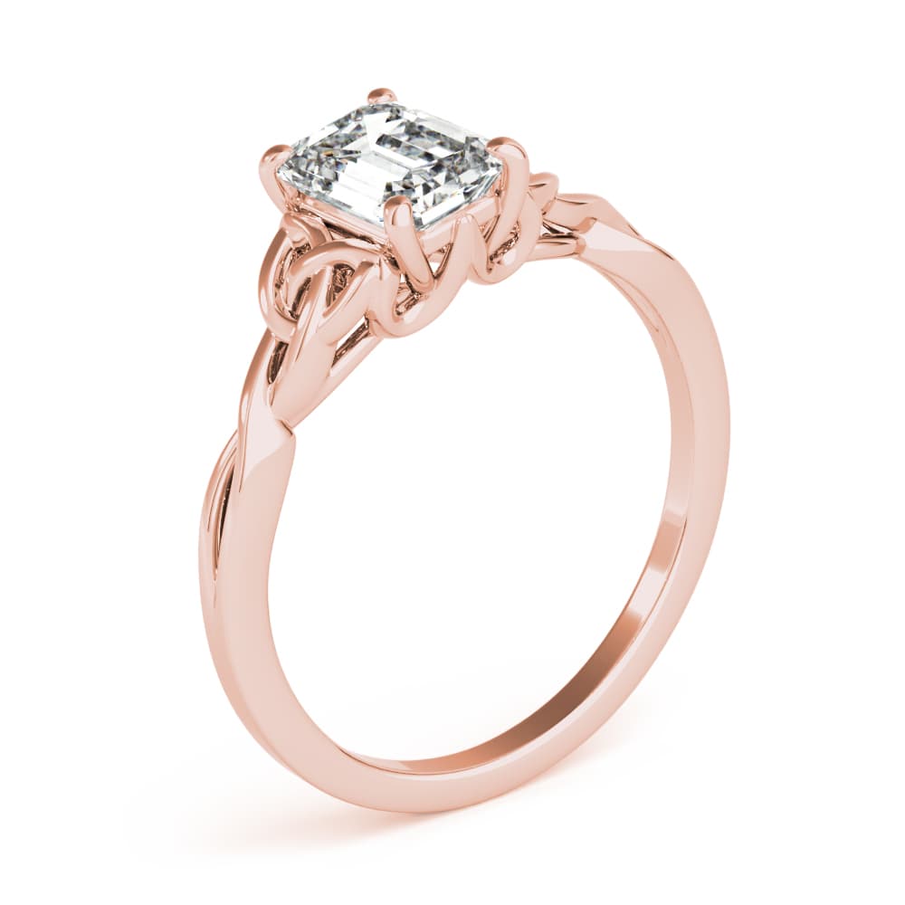 Emerald Cut Color Solitaire, style 85156, Angle view in rose gold